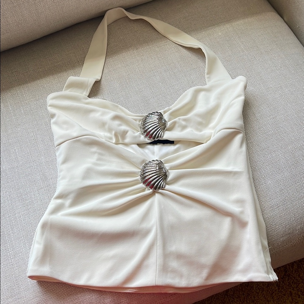 Zara White Tank Top with Silver Accents